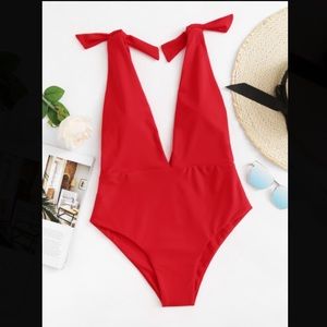Swim - Plunge Neck Knot Swimsuit Swim - Plunge Neck Knot Swimsuit